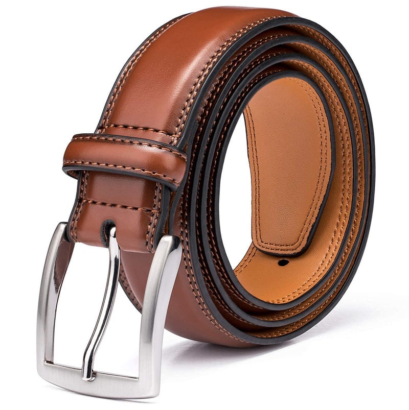 KM Legend Men's Genuine Leather Dress Belt with Premium Quality - Classic & Fashion Design for Work Business and Casual (esBrown, 40) - Image 1